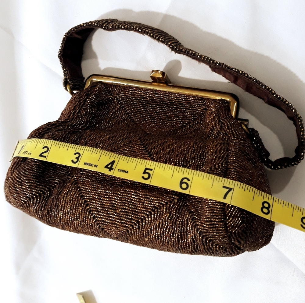 Vintage Fre-Mor Bronze Beaded Handbag Clutch Purse Brown Lined. - Picture 8 of 8